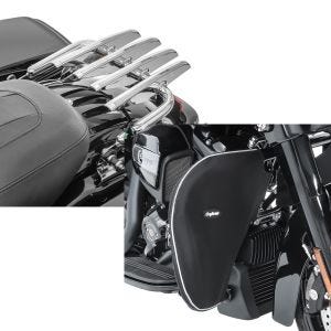 Set: Gepäckträger Abnehmbar für Harley Davidson Street Glide 09-21 chrom Craftride + Sturzbügel Spritzschutz für Harley Street Glide 06-21 Beinwärmer Craftride_1