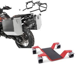 Set: Alu Koffer Set 34-40L für BMW R 1200 GS / Adventure 13-18 mit Kofferträger Bagtecs Atlas + Rangierhilfe 400 kg für BMW R 1200 GS / Adventure Rangierplatte Rot_1