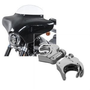 Set: Batwing Verkleidung BW8 für Harley Davidson Dyna Switchback / Wide Glide Craftride + Windschild Klammern 49mm Harley Davidson Dyna Wide Glide 06-17 Windschutzscheiben chrom Craftride_1