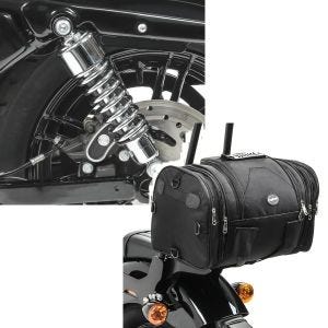 Set: Stoßdämpfer 10,5 Zoll Harley Sportster 883 86-10 Federbeine von Craftride chrom + Hecktasche für Harley Sportster 883 / Custom Gepäckrolle Craftride RB1 24-30Ltr_1