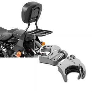 Set: Sissybar Harley Sportster 883 Iron (XL 883 N) 09-20 Craftride Fast Driver-S inkl. Gepäckträger schwarz + Windschild Klammern 39mm für Harley Davidson Sportster 883 Iron 09-20 chrom Craftride_1