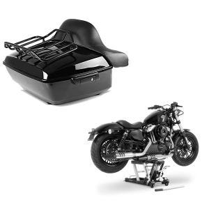 Set: Topcase King NHB für Harley Fat Boy / 114 schwarz Craftride + Hebebühne Harley Davidson Fat Boy / 114 ConStands Mid-Lift L in orange_1