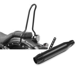 Set: Sissybar für Yamaha XV 950 / R14-20 Craftride Tampa schwarz + Craftride Endschalldämpfer Yamaha XV 950 Auspuff Forte schwarz_1