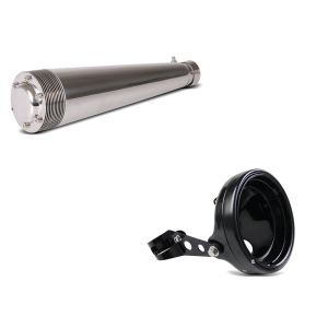 Set: Craftride Endschalldämpfer Suzuki LS 650 Savage Auspuff Hat Edelstahl + LED Scheinwerfer-Gehäuse MG 7" für Suzuki LS 650 Savage / SV 1000 / 650 schwarz Craftride_1