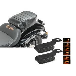 Set: Sozius Sitz mit Polsterung für Harley Sportster Forty-Eight 48/ 883 Iron Craftride + Lenkerblinker für Harley Davidson Sportster Forty-Eight 48 / Special Lauflicht Blinker LED Lumitecs TS4 getönt_1