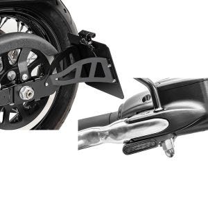Set: Seitlicher Kennzeichenhalter für Harley Davidson Softail Standard 99-05 Craftride schwarz + LED Lenkerblinker für Harley Davidson Softail Standard / Street Bob Lumitecs Blinker M2 getönt_1