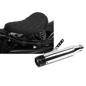 Set: Solo Federsattel für Suzuki Intruder VS 1400 / 800 BR11 Craftride + Craftride Endschalldämpfer Suzuki Intruder VS 1400 Auspuff Straight chrom_1