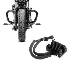 Set: Sturzbügel Mustache für Harley Sportster 1200 Nightster 08-12 schwarz Craftride + Spannungsregler für Harley-Davidson Sportster 09-13 Gleichrichter Laderegler Craftride_1