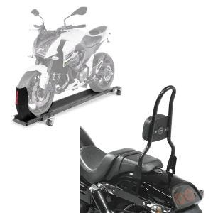 Set: Rangierschiene Harley Dyna Fat Bob ConStands Smart-Mover mit Wippe grau + Sissy Bar CSL Fix für Harley Dyna Fat Bob 10-17 schwarz Craftride_1