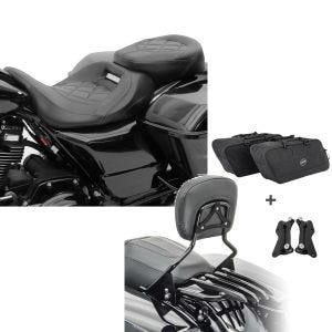 Set: Sitzbank für Harley Street Glide Special 15-21 Craftride RH3 schwarz + Sissybar + Gepäckträger + Seitenkoffer Innentaschen XB für Harley Davidson Street Glide Special 15-19 schwarz Craftride_1