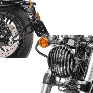 Set: Kennzeichenhalter seitlich L für Harley Sportster Forty-Eight 48 10-20 schwarz Craftride + Scheinwerfer Grill Harley Sportster Forty-Eight 48 10-20 schwarz von Craftride_1