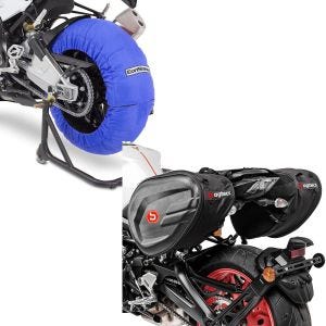 Set: Reifenwärmer Set für Yamaha YZF-R6 YZF-R1 ConStands Laguna Seca 60-80°C blau + Seitentaschen CRB für Yamaha YZF-R6 / YZF-R3 / YZF-R1_1