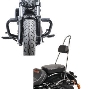 Set: Sturzbügel Mustache II für Harley Davidson Sportster 1200 Custom 04-20 Schutzbügel schwarz Craftride + Sissybar Tall Harley Sportster 1200 Custom 04-20 Craftride Rider-XXL chrom_1