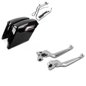 Set: Seitenkoffer Set für Harley Davidson Softail Deluxe 05-17 Craftride Stretched inkl Träger chrom + Bremshebel und Kupplungshebel-Set Grip für Harley Davidson Softail Deluxe 05-14 chrom Craftride_1