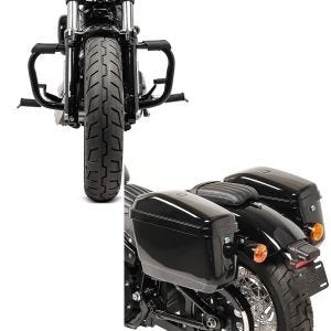 Set: Sturzbügel für Harley Davidson Sportster 883 Iron (XL 883 N) 09-20 Craftride Mustache schwarz + Seitenkoffer für Harley Davidson Sportster 883 Iron NV Craftride Nevada je 20 Liter schwarz_1