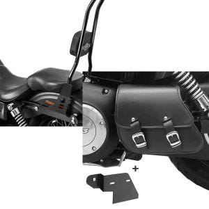 Set: Sissybar Harley Davidson Dyna Street Bob 06-08 Craftride Fast Rider-XL schwarz + Schwingentasche + Halter für Harley Dyna Street Bob 06-17 Craftride_1