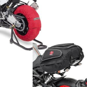 Set: Reifenwärmer Set für Honda CBR 1000 RR Fireblade / SP / SP-2 ConStands Laguna Seca 60-80°C rot + Hecktasche Honda CBR 1000 RR Fireblade Gepäcktasche hinten Bagtecs X50 50Ltr schwarz_1