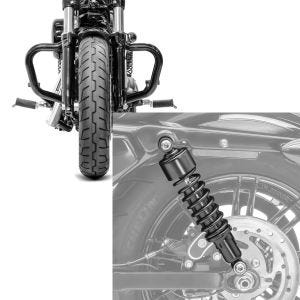 Set: Sturzbügel Mustache für Harley Sportster 1200 Nightster 08-12 schwarz Craftride + Stoßdämpfer 11,9 Zoll Harley Davidson Sportster 1200 Nightster 08-12 Craftride schwarz_1