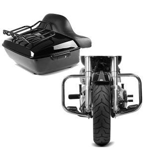 Set: Topcase King NHB für Harley Fat Boy / 114 schwarz Craftride + Sturzbügel für Harley Davidson Fat Boy 00-17 Craftride ST2 chrom_1