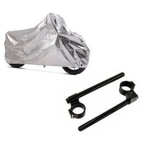 Set: Motorrad Abdeckplane für Honda Africa Twin 1100 Aluminium Tourtecs Alu XXL + Stummellenker 22mm Clip-On 43mm mit 30mm Erhöhung Lenker Zaddox Alu in schwarz_1