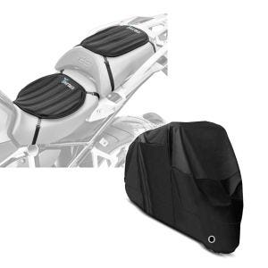 Set: Set SG4 Gel Sitzkissen Größe M und S Sitzauflage Neopren für Royal Enfield Bullet / Classic 500 Tourtecs + Abdeckplane Royal Enfield Bullet  Classic 500 Craftride XL in schwarz_1