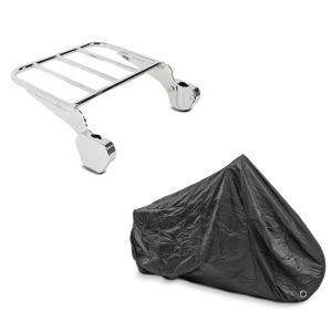 Set: Gepäckträger für Sissy Bar für Harley Street Glide 06-08 chrom Craftride + Abdeckplane Harley Street Glide / Special Craftride XXXL schwarz_1