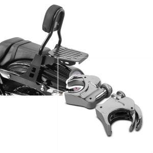 Set: Sissybar Harley Davidson Dyna Fat Bob 10-17 Craftride Fast Driver-M inkl. Gepäckträger schwarz + Windschild Klammern 49mm Harley Davidson Dyna Fat Bob 08-17 Windschutzscheiben chrom Craftride_1