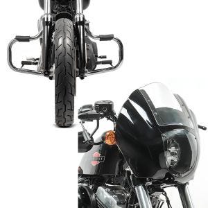 Set: Sturzbügel für Harley Davidson Dyna Wide Glide 06-17 Craftride Mustache chrom + Lampenmaske für Harley Dyna Wide Glide / Low Rider / S Lichtmaske Craftride Q1 klar_1