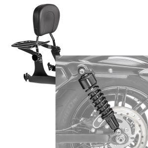 Set: Sissybar Harley Sportster 883 Iron 09-20 Craftride Fast Driver-M Flex inkl. Gepäckträger schwarz + Stoßdämpfer 11,9 Zoll Harley Davidson Sportster 883 Iron 09-20 Craftride schwarz_1
