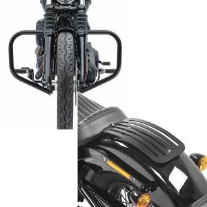Set: Sturzbügel für Harley Softail Standard 20-21 HB4 schwarz Schutzbügel Craftride + Gepäckträger für Harley Davidson Softail 18-21 Solo Rack L1 Gepäckbrücke Craftride_1