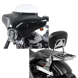Set: Batwing Verkleidung BW8 für Harley Davidson Dyna Switchback / Wide Glide Craftride + Sissybar Harley Dyna Wide Glide 06-17 Craftride Fast Driver-M Flex inkl. Gepäckträger chrom_1