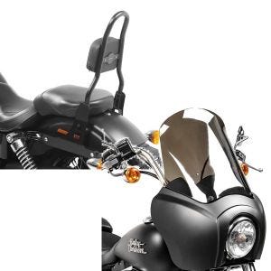 Set: Sissy Bar CSM Fix für Harley Dyna Street Bob 09-17 schwarz Craftride + Frontverkleidung für Harley Dyna Street Bob 06-17 Craftride MG5 mit Scheibe schwarz-matt rauchgrau_1