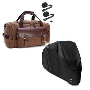 Set: Hecktasche für Triumph Bonneville T120 / T100 Craftride RT3 inkl. Spanngurte braun + Abdeckplane Triumph Bonneville T100 / T120 / Speedmaster Craftride XL in schwarz_1