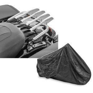 Set: Gepäckträger Abnehmbar für Harley Davidson Street Glide 09-21 chrom Craftride + Abdeckplane Harley Street Glide / Special Craftride XXXL schwarz_1