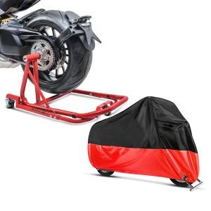 Set: Rangierhilfe Ducati Diavel / S 11-20 Montageständer ConStands Single Mover Rot + Abdeckplane Ducati Diavel / S Craftride XXL in schwarz-rot_1