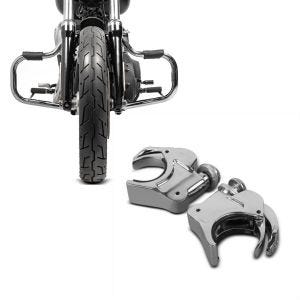 Set: Sturzbügel für Harley Davidson Dyna Wide Glide 06-17 Craftride Mustache chrom + Windschild Klammern 49mm Harley Davidson Dyna Wide Glide 06-17 Windschutzscheiben chrom Craftride_1