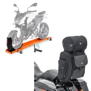 Set: Rangierschiene Harley Rocker / C ConStands Smart-Mover mit Wippe orange + Sissybar Tasche für Harley Rocker / C Hecktasche Craftride SXL mit Gepäckrolle_1