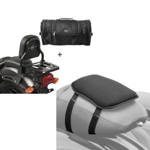 Set: Sissybar XS3 + Hecktasche RB1 für Kawasaki Vulcan S / Café 15-20 mit Gepäckträger Craftride + Gel Sitzkissen Kawasaki Vulcan S / Café Komfortkissen S Tourtecs schwarz_1