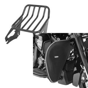 Set: Gepäckträger W1 für Harley Davidson Road King 09-21 schwarz Craftride + Sturzbügel Spritzschutz für Harley Road King 94-21 Beinwärmer Craftride_1