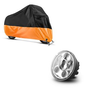 Set: Hauptscheinwerfer LED 5,75 Zoll für Harley Sportster 1200 Custom 96-20 chrom von Craftride + Abdeckplane Harley Sportster 1200 Custom / Nightster / Iron Craftride XL in schwarz-orange_1
