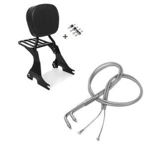 Set: Sissybar für Harley Davidson Sportster Forty-Eight 48 10-20 Craftride inkl. Gepäckträger und Docking Kit schwarz + Gaszug für Harley Sportster Forty-Eight 48 10-14 Edelstahl Ummantelung Craftride_1