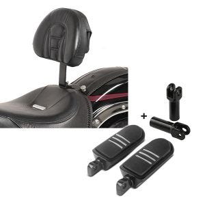 Set: Fahrer Rückenlehne Tech für Harley Davidson Softail Modelle 07-17 Craftride + Sozius Fussrasten Set für Harley Davidson Softail Slim 12-17 mit Fussrastenhalter Craftride S-C1_1