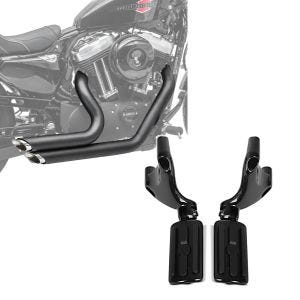 Set: Craftride Auspuff Harley Sportster 1200 Nightster 08-12 Short-Shot Schalldämpfer Set schwarz + Sozius Fussrasten Set mit Halter für Harley Sportster 1200 Nightster 08-12 BL1 Craftride_1
