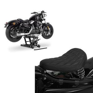 Set: Hebebühne Suzuki intruder VS 1400 ConStands Mid-Lift L in schwarz + Solo Federsattel für Suzuki Intruder VS 1400 / 800 BR11 Craftride_1