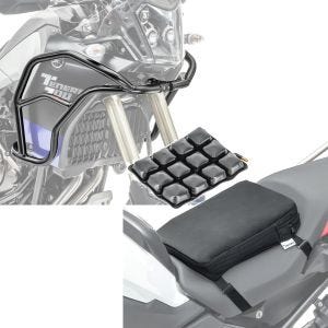 Set: Verkleidungsschutzbügel XL für Yamaha Tenere 700 19-21 Motoguard Tank-Sturzbügel oben + Motorrad Luftkissen Yamaha Tenere 700 Sitzbank Tourtecs Air S schwarz_1