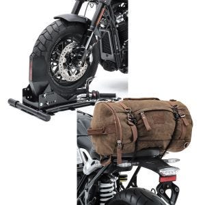 Set: Radwippe für BMW R NineT / Pure / Racer Constands Easy Plus Vario einstellbar schwarz + Hecktasche Vintage 25L für BMW R NineT / Pure / Racer braun Craftride_1