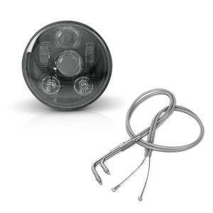 Set: Hauptscheinwerfer LED 5,75 Zoll für Harley Sportster 883 Iron 09-20 schwarz von Craftride + Gaszug für Harley Sportster 883 Iron 09-14 Edelstahl Ummantelung Craftride_1
