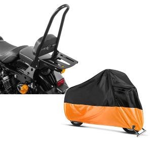 Set: Sissybar Harley Sportster 1200 Iron 18-20 Craftride Fast Rider-XL inkl. Gepäckträger schwarz + Abdeckplane Harley Sportster 1200 Custom / Nightster / Iron Craftride XL in schwarz-orange_1