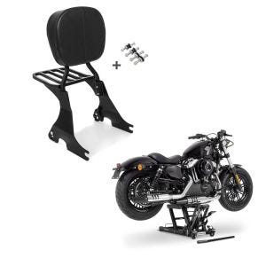 Set: Sissybar für Harley Davidson Sportster Forty-Eight 48 10-20 Craftride inkl. Gepäckträger und Docking Kit schwarz + Hebebühne Harley Davidson Sportster Forty-Eight 48 ConStands Mid-Lift L in schwarz_1