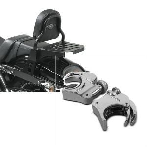 Set: Sissy Bar CSS Fix für Harley Dyna Fat Bob 10-17 mit Gepäckträger schwarz Craftride + Windschild Klammern 49mm Harley Davidson Dyna Fat Bob 08-17 Windschutzscheiben chrom Craftride_1